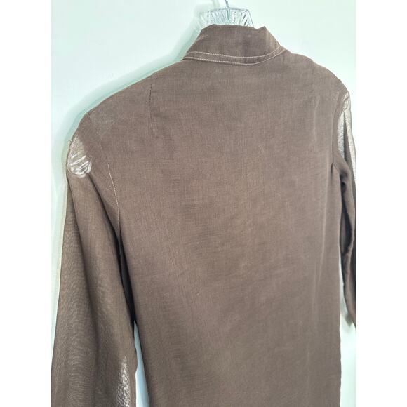 Vintage 1970s Brown sheer Western Shirt Dress Button Front Midi Duster” small - Picture 10 of 12